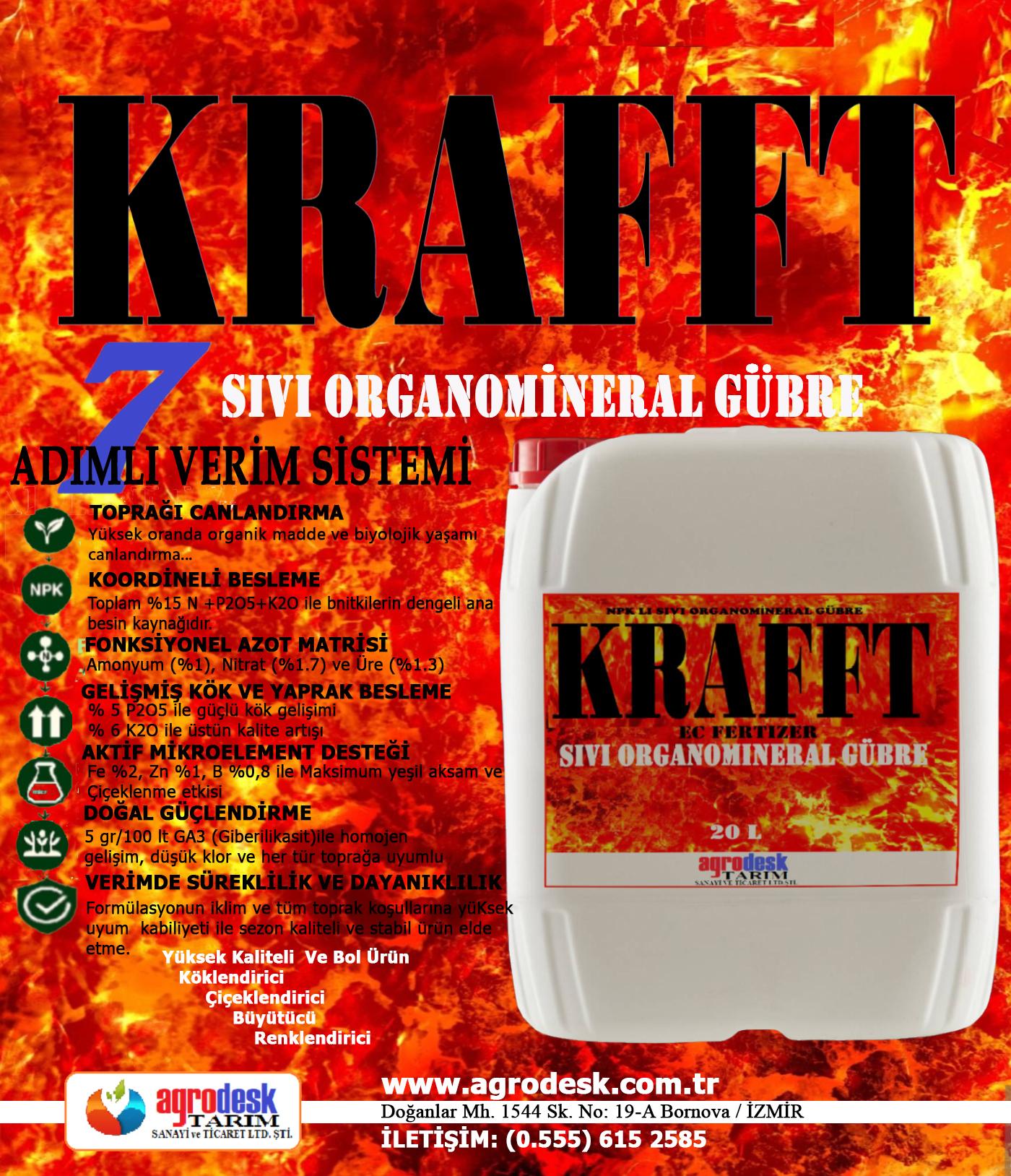 KRAFFT NPK+(Mg + S + Fe + Zn + B)'LI SIVI  ORGANOMİNERAL GÜBRE 20 LT
