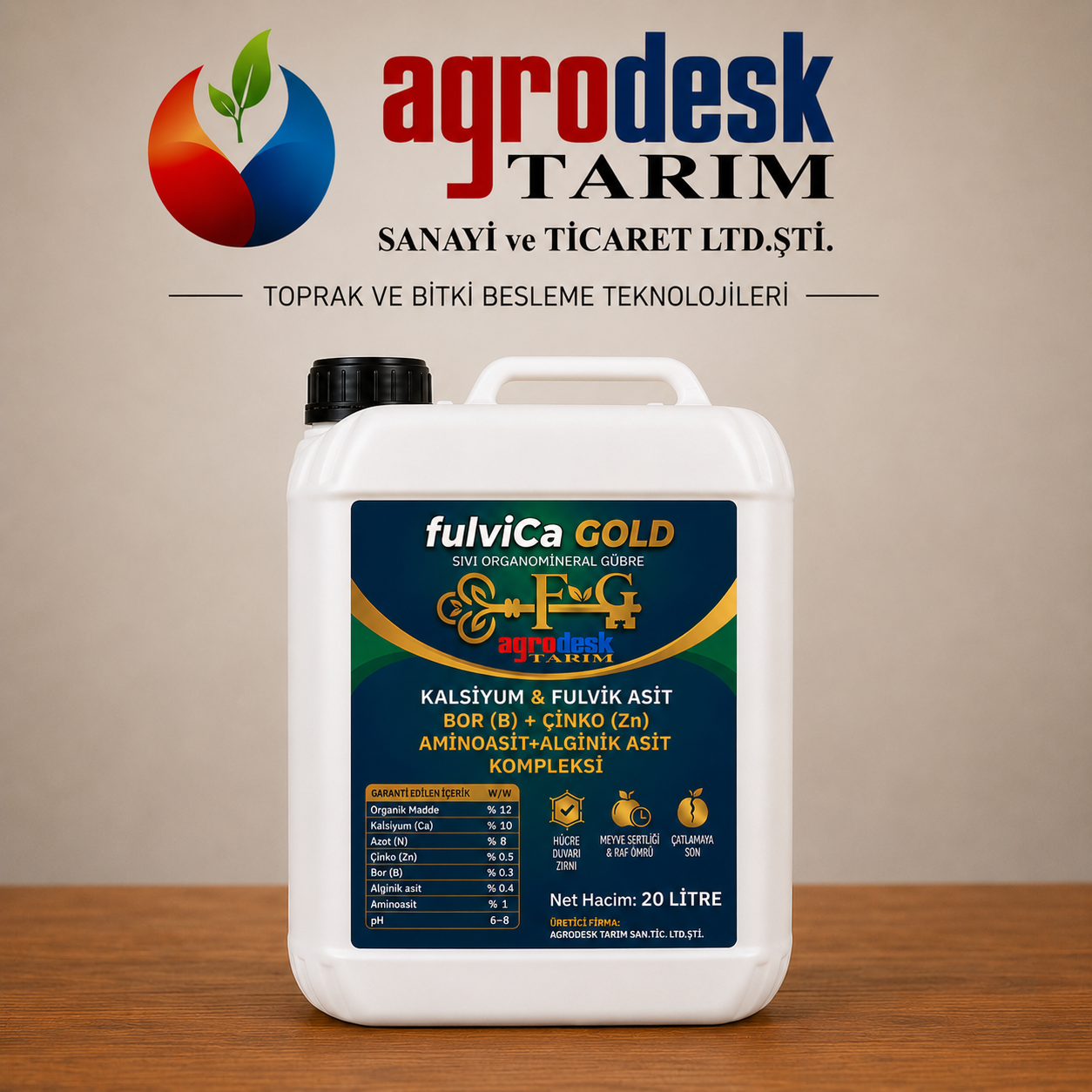 fulvİCa GOLD KALSİYUM+BOR+ÇİNKO+ALGİNİK ASİT+AMİNOASİT KOMPLEKSİ 20 LT(SATIŞA KAPALIDIR-AG-GE  AŞAMASINDA)